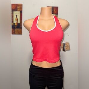 NWT HALTER CROP TOP RED/WHITE SIZE 2X